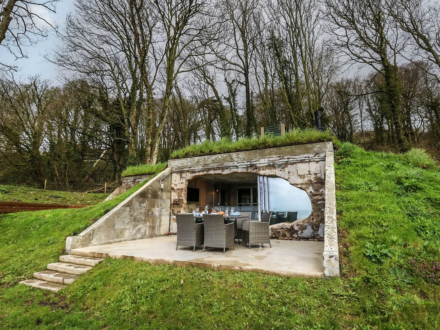 Converted Transmission bunker with green roof and entertainment space