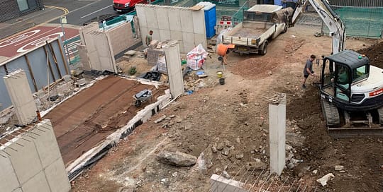 Construction site of Park Place in Cardiff showing both building and landscape