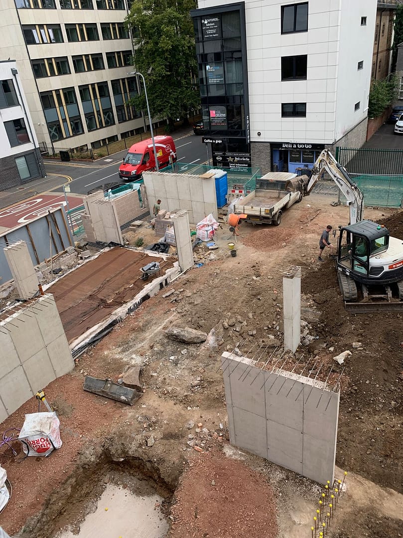 Construction site of Park Place in Cardiff showing both building and landscape