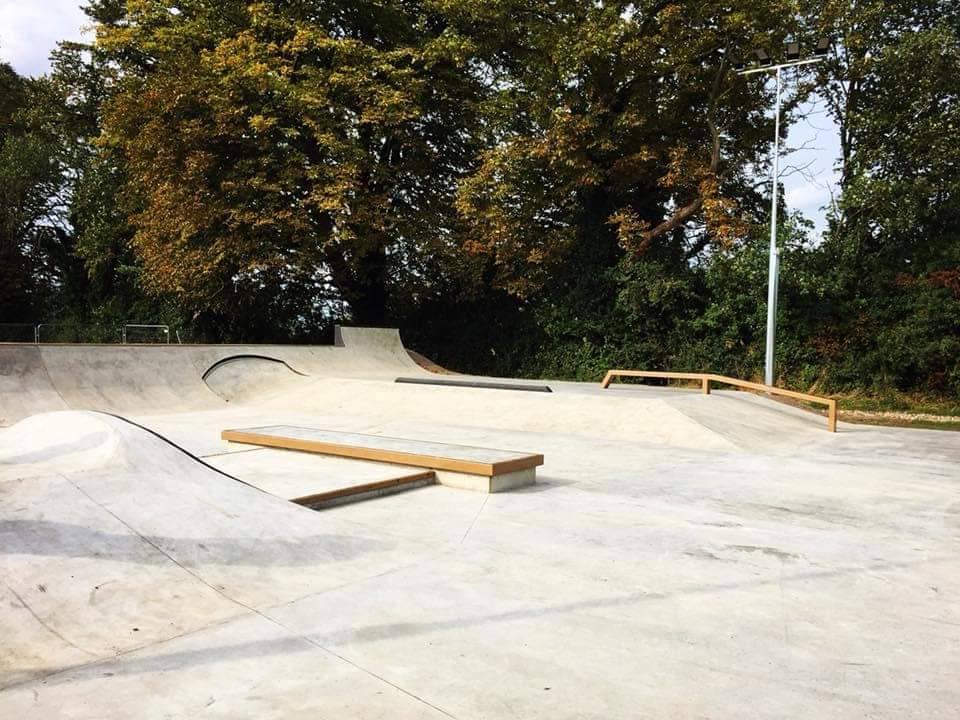 Burwell village concrete skatepark with ramps and grind boxes
