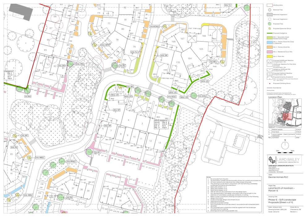 Detailed Landscape design plan in CAD showing soft landscape proposals on title block with key